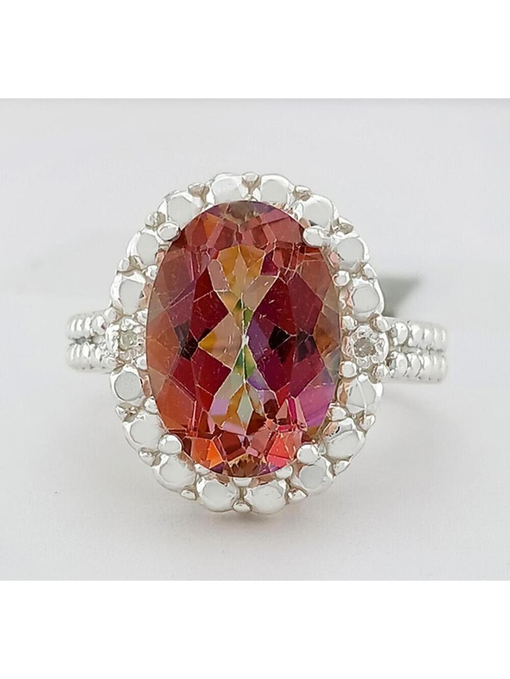 LAB CREATED 6.25 Cts AZOTIC TOPAZ & GENUINE DIAMOND RING .925 SILVER - NWT